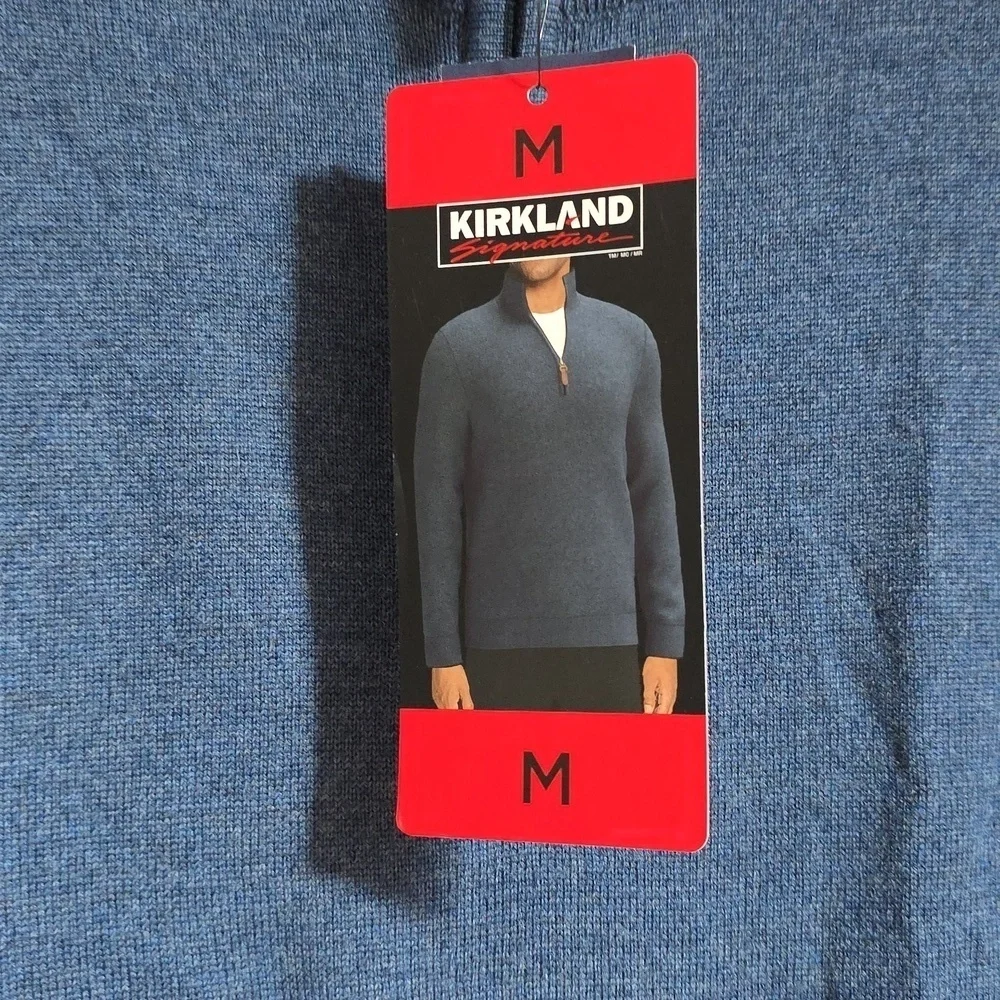 Kirkland Signature Blue Zip Up Mens Merino Wool Sweater. Size Medium. NWT.